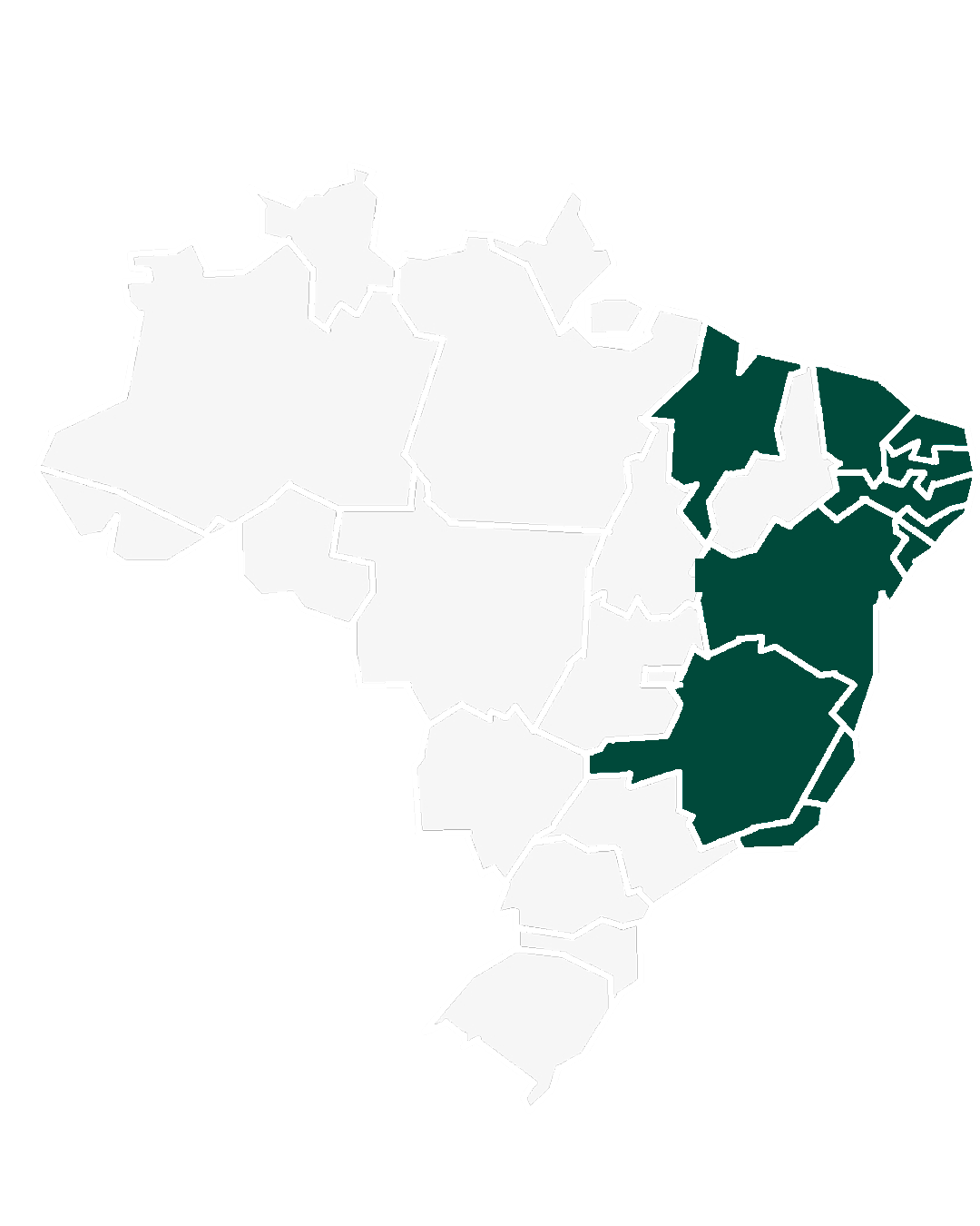 Mapa do Brasil com os estados atendidos pela MB Centrífugas